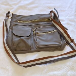 Urban Expressions Taupe Crossbody Bag with Striped Strap